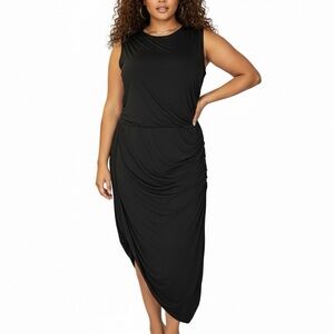 ELOQUII Black Ruched Draped Stretch Jersey Midi Maxi Pullover Bodycon Dress 23